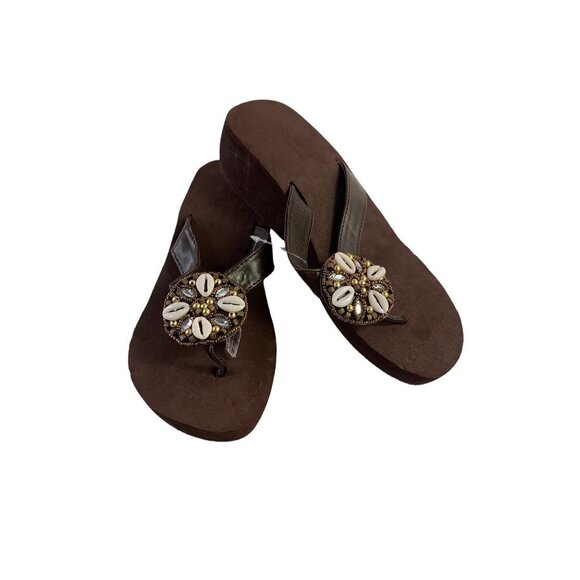Women's Brown Shelled Wedges - Picture 1 of 5